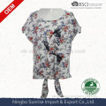 Girls` organic cotton flower print bat wing tee shirt